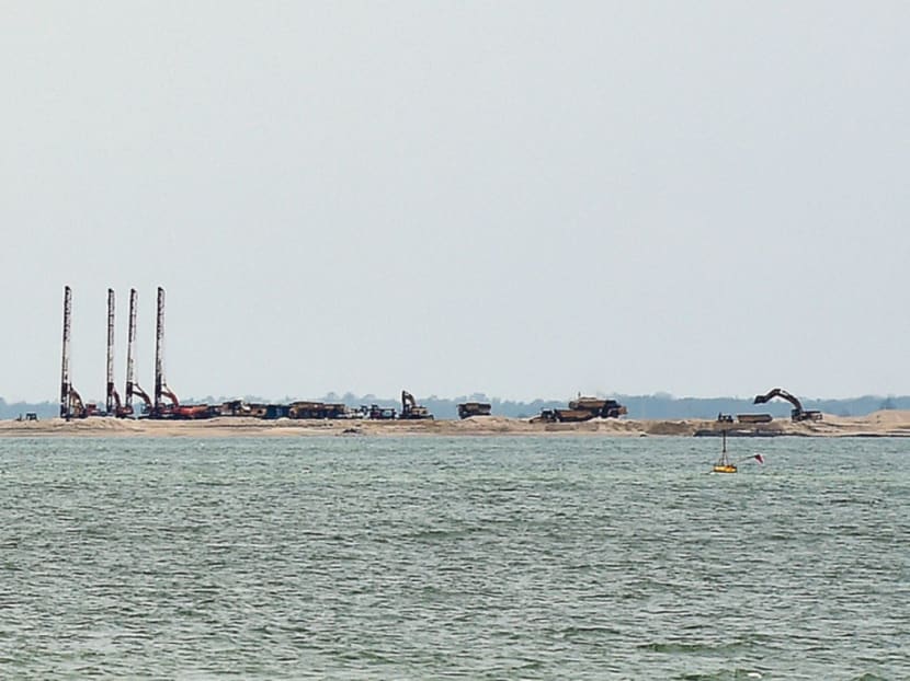 A file photo from June last year of what is believed to be reclamation work off the Strait of Johor by Malaysia for the Forest City project. The Forest City development in the Johor Straits, near Singapore’s Second Link, involves creating an island almost three times the size of Ang Mo Kio. Today File Photo