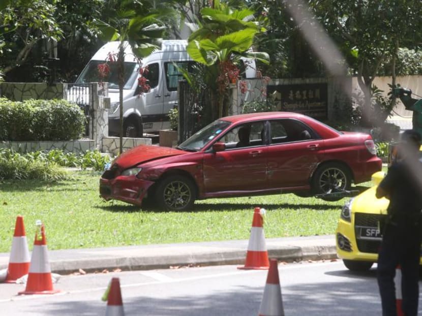 The car involved in the shooting incident near Shangri-La Hotel on May 31, 2015. Photo: Ooi Boon Keong