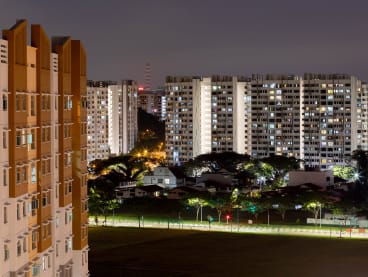 HDB flats in Singapore at night.