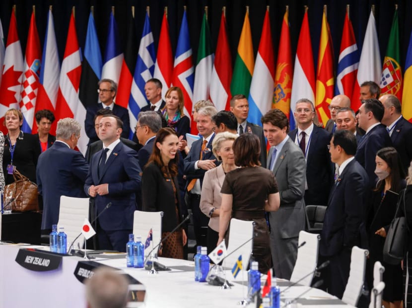<p>Attendees greet at the Nato summit&nbsp;in&nbsp;Madrid, Spain on June 29, 2022.&nbsp;</p>

