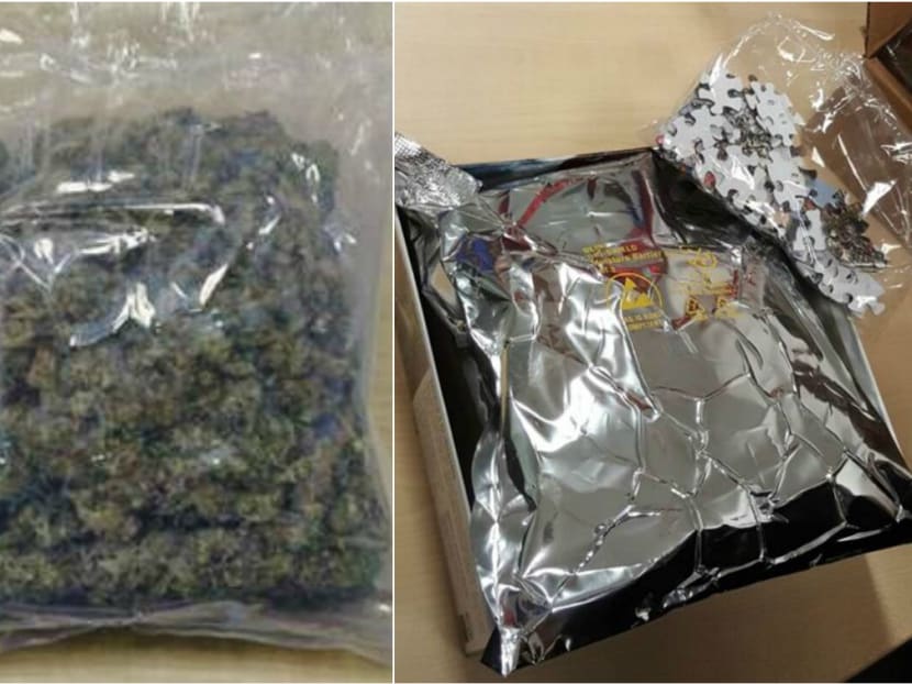 CNB officers seized cannabis and LSD tabs when they raided the residence of a 26-year-old student in Singapore. Photo: Central Narcotics Bureau