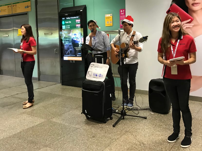 In the lead-up to Christmas, commuters at some train stations and bus interchanges will be treated to buskers performing festive, jazz and Mandopop tunes as well as wheelchair dancing. Photo: Toh Ee Ming/TODAY