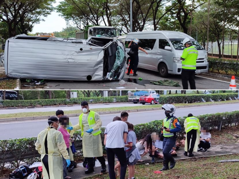 The scenes at an accident on Feb 7, 2022, involving a minibus that was transporting some children.