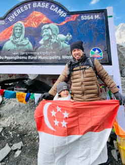 Mr Zikri Ali and his son Abyan at the Mount Everest base camp on April 29, 2024.
