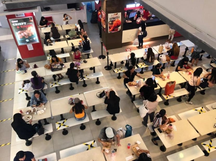 Foreign domestic workers at Asian Food Mall in Lucky Plaza on June 21, 2020.