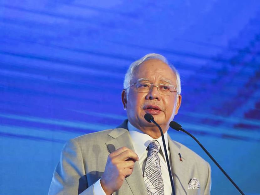 Malaysian Prime Minister Najib Razak delivering a speech at the Shangri-La Hotel in Kuala Lumpur.