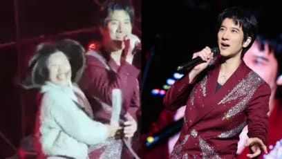 Female Fan Rushes Onto Stage To Hug Wang Leehom From Behind In The Middle Of Performance