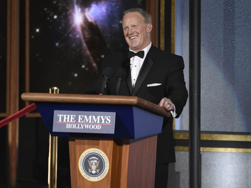 Sean Spicer speaks at the 69th Primetime Emmy Awards on Sept 17, 2017, at the Microsoft Theater in Los Angeles. Photo: Invision via AP