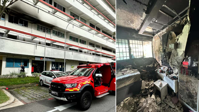 淡滨尼组屋单位起火 一人送院约60人被疏散