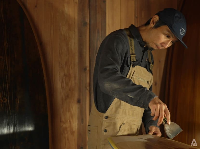 This artisan who is also an avid skateboarder creates his own lacquer for his skateboards This artisan who is also an avid skateboarder creates his own lacquer for his skateboards
