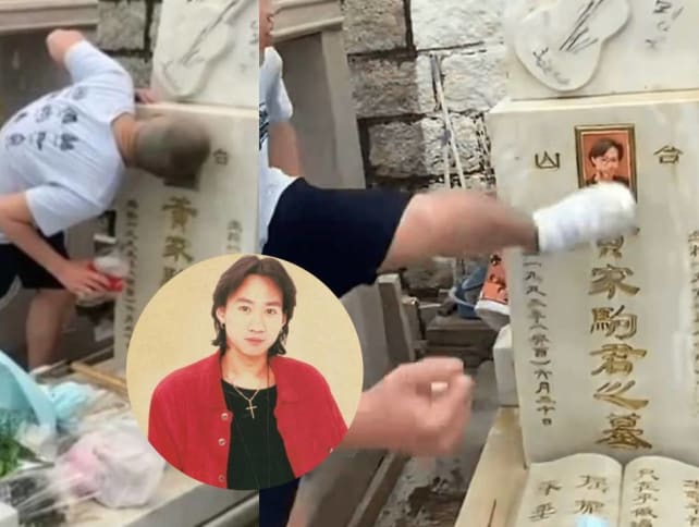 Grave of late Beyond singer Wong Ka Kui defiled; 2 men arrested for smashing and making out with his headstone photo