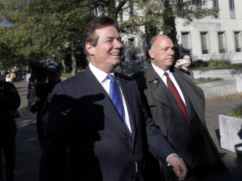 Paul Manafort, US President Donald Trump's former campaign chairman, leaving Federal District Court in Washington, on Monday, Oct 30, 2017. Manafort and his business associate Rick Gates have pleaded not guilty to felony charges of conspiracy against the United States and other counts. Photo: AP Paul Manafort, US President Donald Trump's former campaign chairman, leaving Federal District Court in Washington, on Monday, Oct 30, 2017. Manafort and his business associate Rick Gates have pleaded not guilty to felony charges of conspiracy against the United States and other counts. Photo: AP