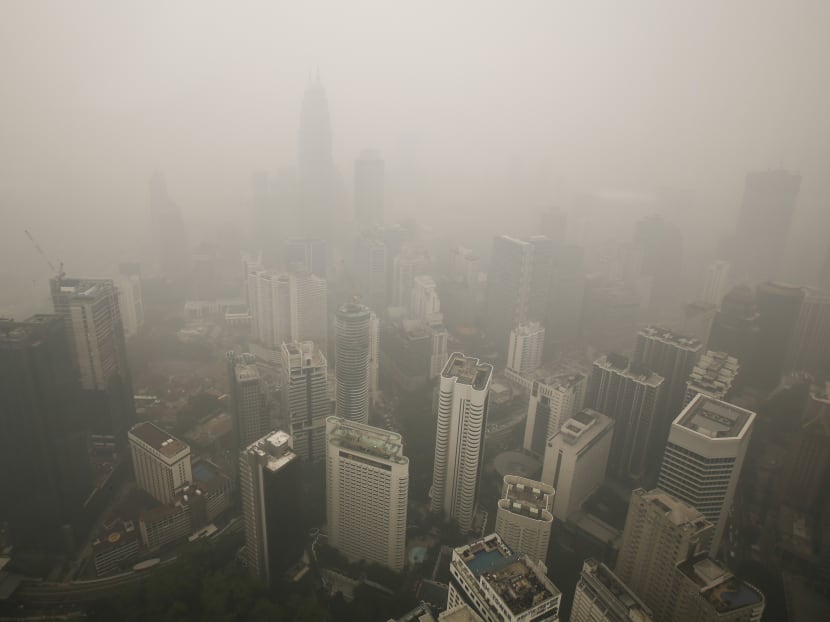 A general view of Kuala Lumpur city shrouded with haze in Kuala Lumpur, Malaysia on Monday, Sept 14, 2015.  Photo: AP