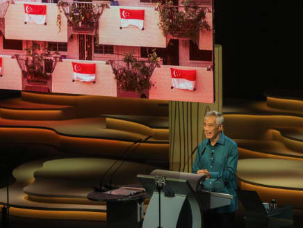 Prime Minister Lee Hsien Loong delivers his National Day Rally speech at ITE College Central on Aug 20, 2023.