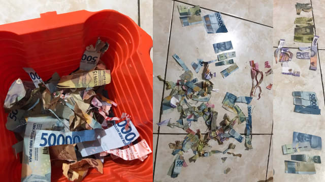 孩子误将钞票剪碎印尼妇崩溃 网民：像在玩拼图！