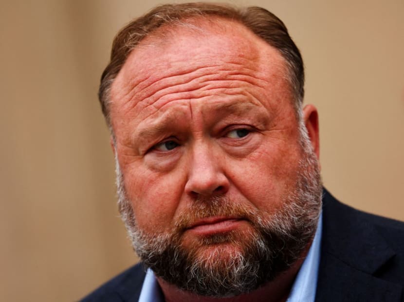 Alex Jones, founder of conspiracy theory outlet Infowars, speaks to the media after appearing at his Sandy Hook defamation trial at Connecticut Superior Court in Waterbury, Connecticut, United States, Oct 4, 2022. 