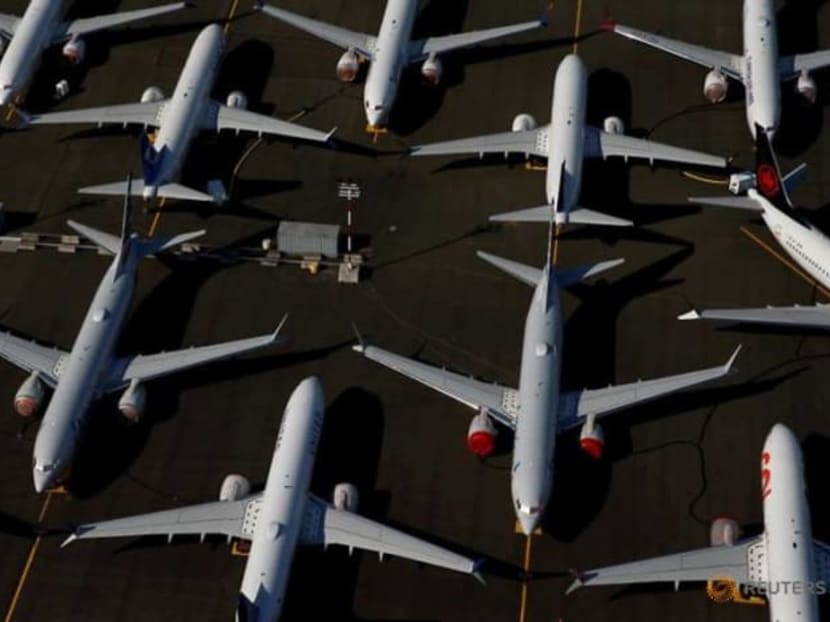 Grounded Boeing 737 Max aircrafts are seen parked in an aerial photo at Boeing Field in Seattle, Washington in the United States on July 1, 2019.