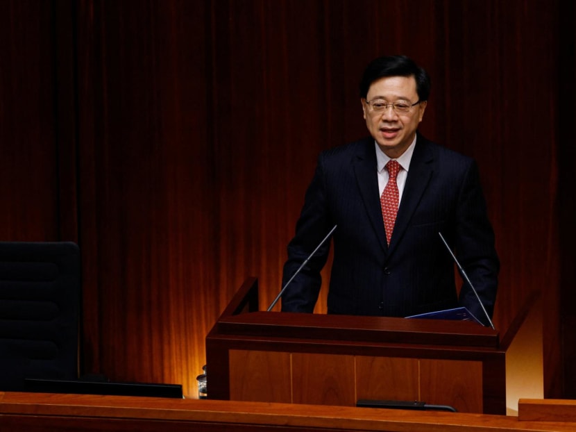 Hong Kong Chief Executive John Lee delivers his first annual policy address at the Legislative Council in Hong Kong, China Oct 19, 2022. 

