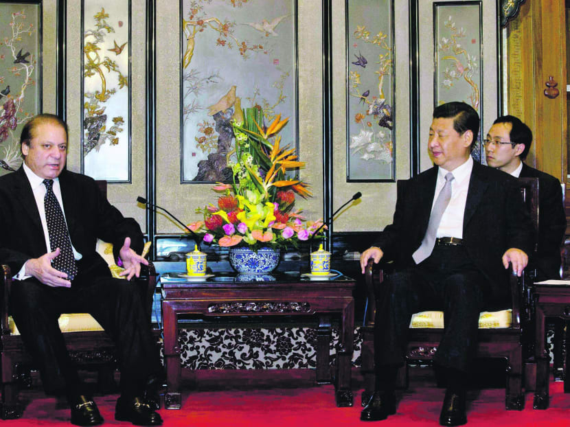 Mr Sharif calling on Mr Xi in Beijing yesterday. Photo: Reuters