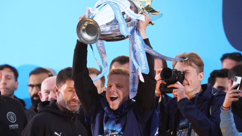 Champions Manchester City paint town blue with open top bus parade Champions Manchester City paint town blue with open top bus parade