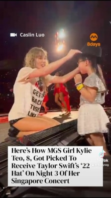 8days.sg got on a phone call with Kylie’s mum, who tells us what went on in her daughter’s mind when she hugged Taylor Swift on stage. 

Link in our bio to read the full story. 

https://www.8days.sg/entertainment/local/taylor-swift-22-hat-kylie-teo-mgs-singapore-concert-eras-tour-night-3-827356

????: Caslin Luo