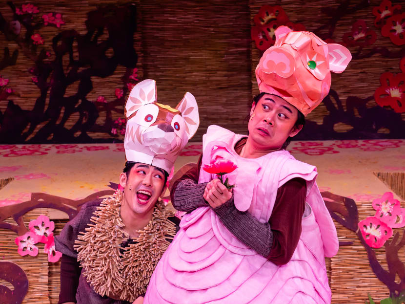 A production shot of Wild Rice's musical comedy The Amazing Celestial Race. A production shot of Wild Rice's musical comedy The Amazing Celestial Race.