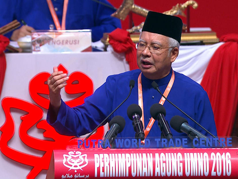 Malaysia Prime Minister Najib Razak speaking at the opening of UMNO's general assembly on Dec 1, 2016. Photo: UMNO Media.