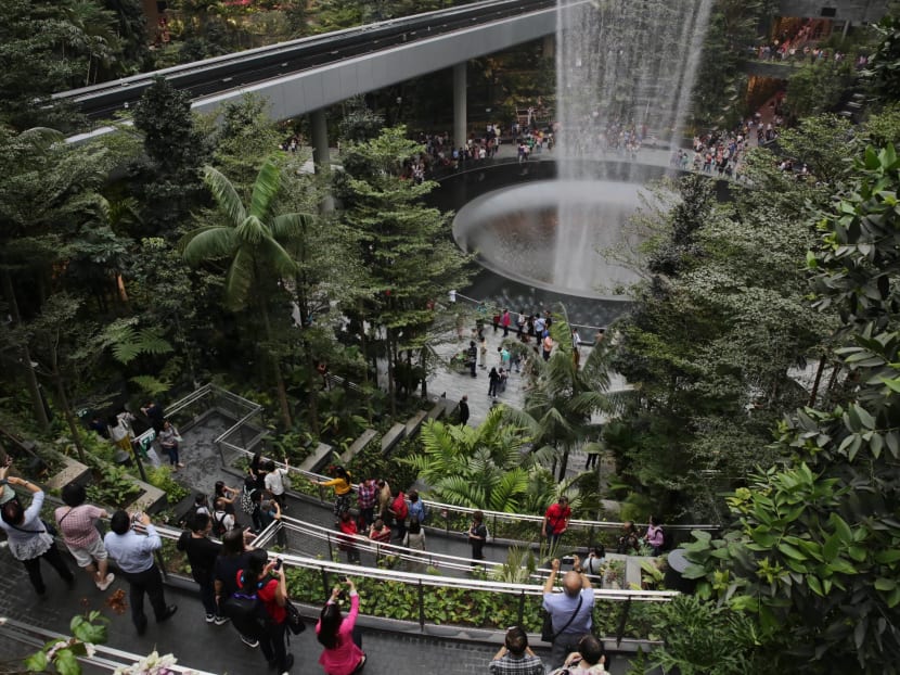 Standing in the middle of the dome-like complex is the 40-metre HSBC Rain Vortex — the world’s largest indoor waterfall. Standing in the middle of the dome-like complex is the 40-metre HSBC Rain Vortex — the world’s largest indoor waterfall.