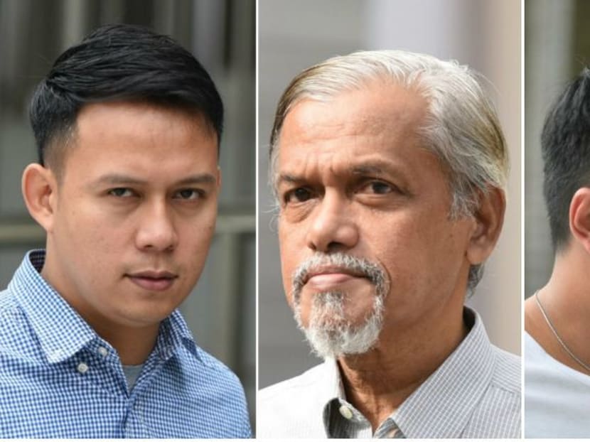 Three of the four former Singapore Power employees accused of corruption: Ridhuan Ramli (L), Kutty Hassan (C) and Suffiandi Mohamad Suhaimi (R). Photos: Ngau Kai Yan/Channel NewsAsia