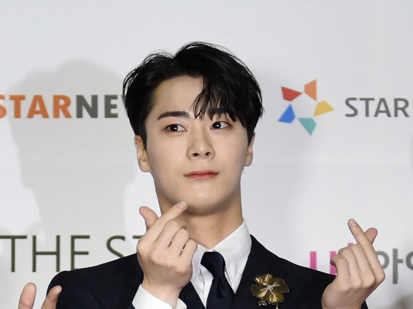 This picture taken on December 2, 2021 shows Moonbin, a member of K-pop boy band Astro attending a red carpet event of the Asia Artist Awards in Seoul.