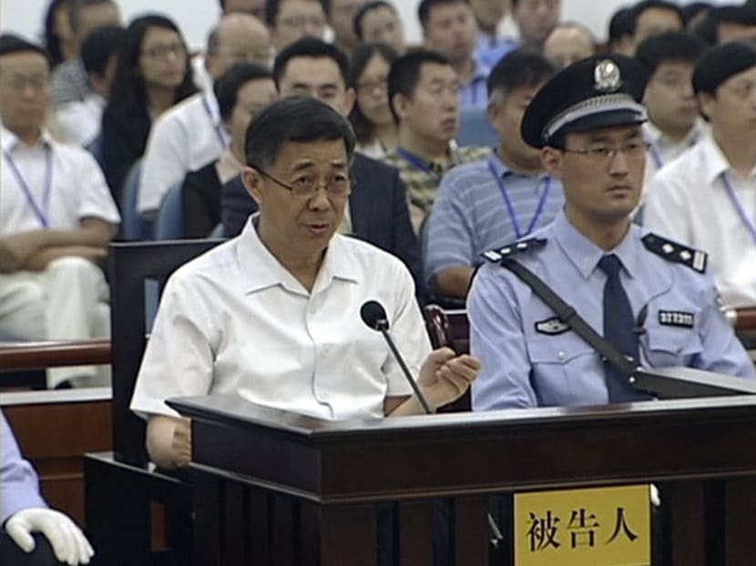 In this image taken from video, Former Chinese politician Bo Xilai, during the trial at Jinan Intermediate People's Court. Photo: AP