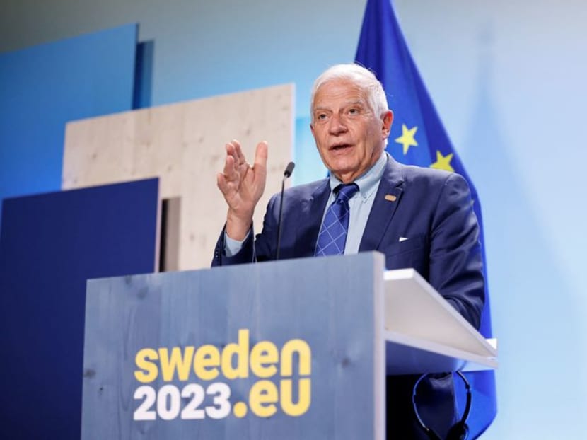 FILE PHOTO: European Union High Representative for Foreign Affairs and Security Policy Josep Borrell attends a press conference with Sweden's Foreign Minister Tobias Billstrom (not pictured) on the day of an EU Indo-Pacific Ministerial Forum in connection to an informal meeting of EU foreign affairs ministers in Marsta outside Stockholm, Sweden May 13, 2023. Christine Olsson/TT News Agency/via REUTERS FILE PHOTO: European Union High Representative for Foreign Affairs and Security Policy Josep Borrell attends a press conference with Sweden's Foreign Minister Tobias Billstrom (not pictured) on the day of an EU Indo-Pacific Ministerial Forum in connection to an informal meeting of EU foreign affairs ministers in Marsta outside Stockholm, Sweden May 13, 2023. Christine Olsson/TT News Agency/via REUTERS