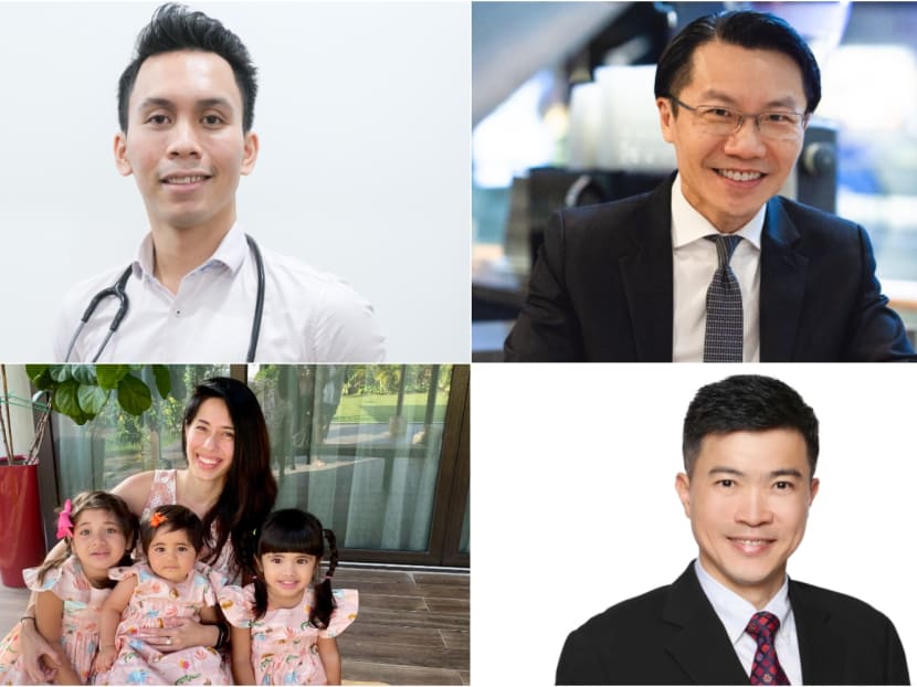 Clockwise from top left: Dr Shariff Rizwan, Dr Kenny Pang, Dr John Wang and Dr Kim Lian Rolles-Abraham with her children. Clockwise from top left: Dr Shariff Rizwan, Dr Kenny Pang, Dr John Wang and Dr Kim Lian Rolles-Abraham with her children.