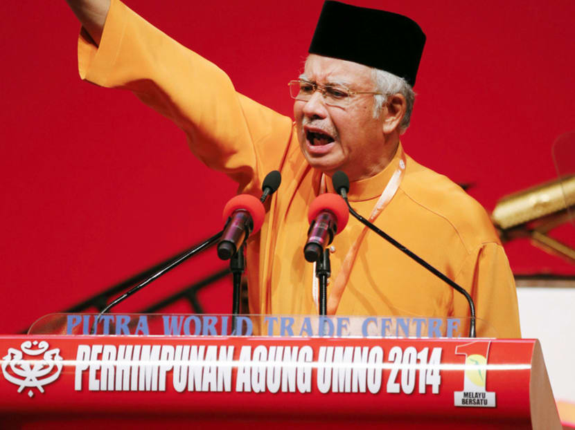 Malaysian Prime Minister Najib Razak at UMNO’s 68th General Assembly in 
Kuala Lumpur yesterday. Photo: AP