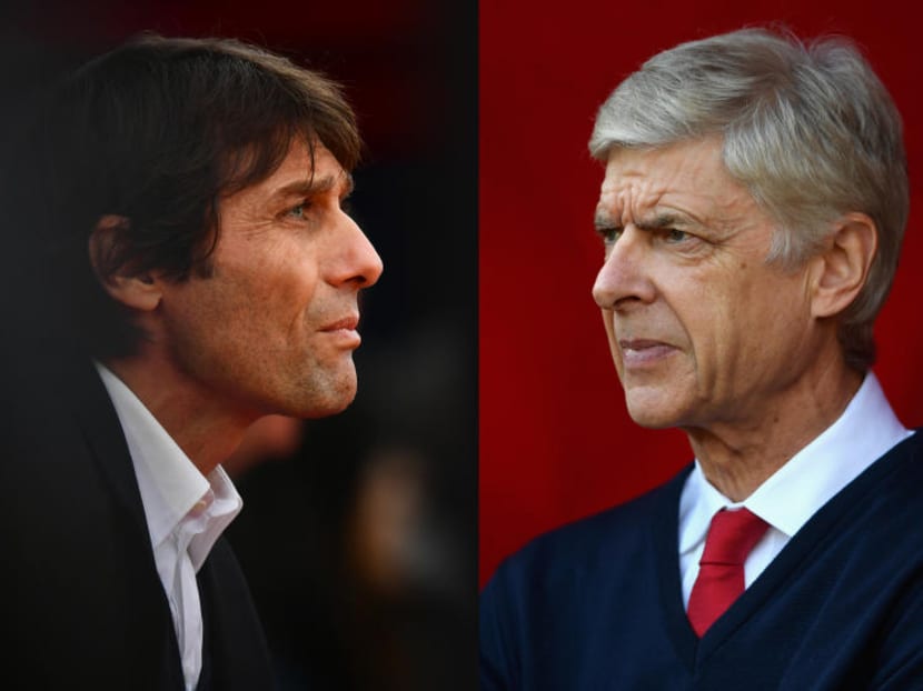 Arsene Wenger (right) must find a way to stop Antonio Conte's Chelsea juggernaut or risk Arsenal falling further behind in their title pursuit. Photo: Getty Images