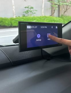 The touchscreen display on the new on-board unit for vehicles.