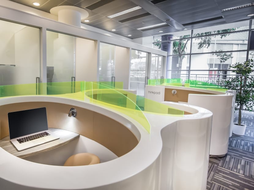 A Smart Work Centre, a workspace with secure Wi-Fi, printing and video-conferencing services for public use, will be built at Tampines Regional Library, in light of good reception to the concept. Such workspaces were opened in libraries in Jurong, Geylang East and Toa Payoh in 2014, and have served more than 1,500 people including entrepreneurs and freelancers. Photo: Regus
