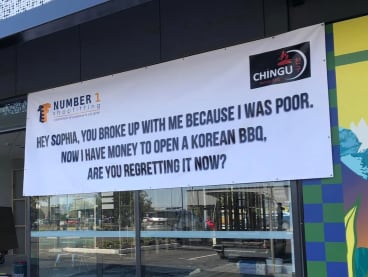 A roast put up by the owner of a Korean BBQ restaurant in Australia of his ex has gone viral.