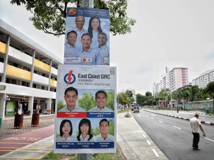 WP and PAP party posters for East Coast GRC have gone up in Bedok North after nomination, June 30.