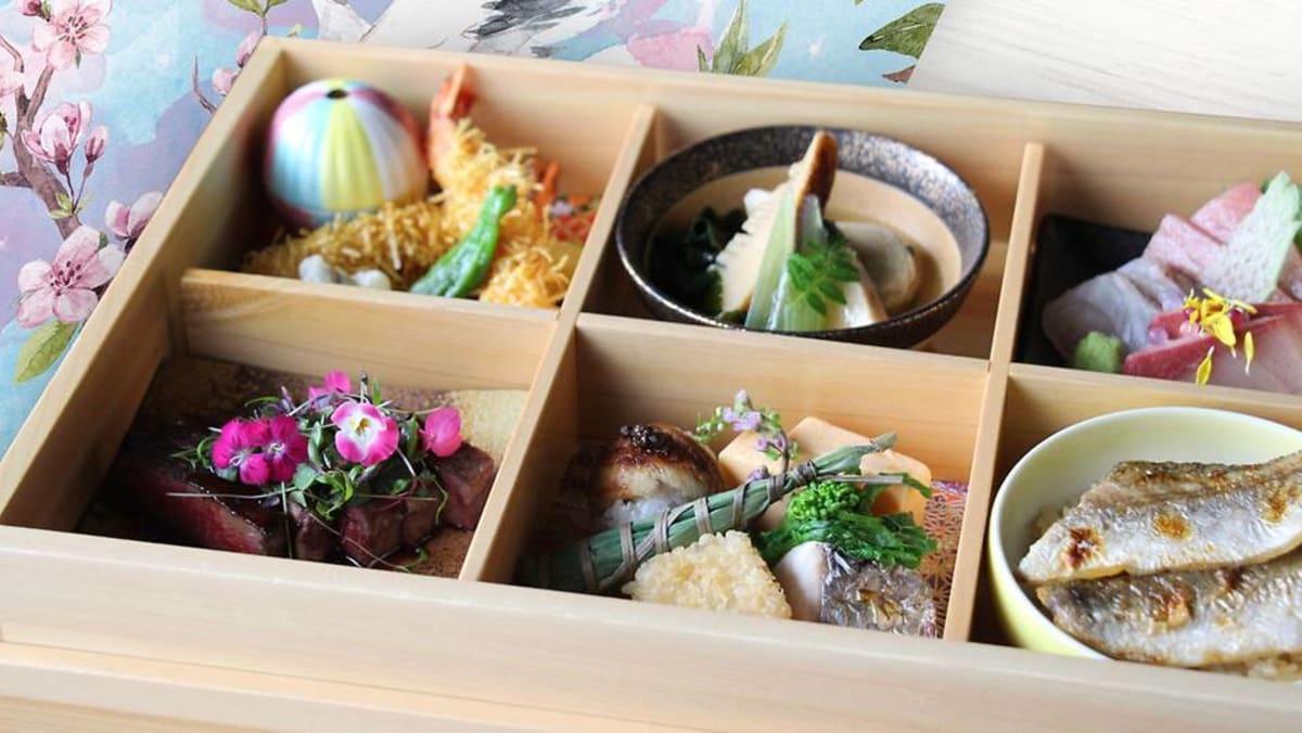 The bento set lunch at this Japanese restaurant is a lavish six