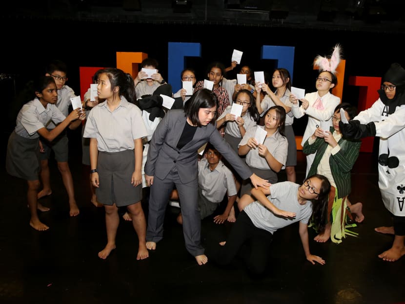 Drama students from Anderson Secondary School rehearsing their play Wonderland, which explores themes relating to poverty in Singapore.