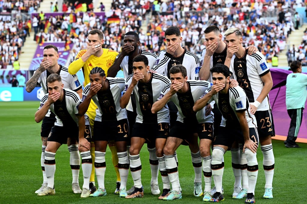 Germany's hands-over-mouths protest, a reaction to being barred from wearing a "OneLove" armband, was swiftly followed by accusations of anti-Arab racism and taunts over the country's Nazi past. Germany's hands-over-mouths protest, a reaction to being barred from wearing a "OneLove" armband, was swiftly followed by accusations of anti-Arab racism and taunts over the country's Nazi past.