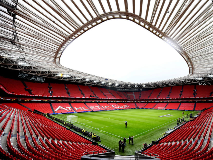 Among the changes Athletic Bilbao will make at their San Mames ground is to change the colour of the sponsor’s messages on the hoardings at the stadium to the club colours of red and white. Photo: Getty Images