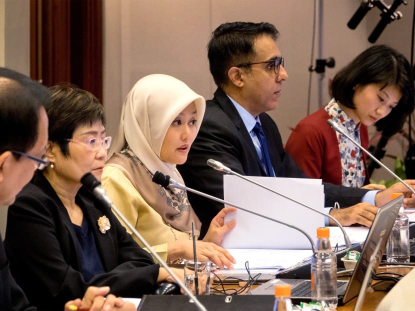 The Select Committee studying deliberate online falsehoods questioning witnesses on the third day of public hearings, at the public hearings of the Select Committee on Deliberate Online Falsehoods. Photo: Ministry of Communications and Information