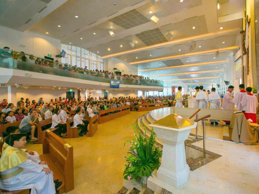 A Mass at the Church of Saint Bernadette along Zion Road opposite Great World City mall. Masses are scheduled to resume on March 14, 2020 in the 32 churches under the Roman Catholic Archdiocese in Singapore. A Mass at the Church of Saint Bernadette along Zion Road opposite Great World City mall. Masses are scheduled to resume on March 14, 2020 in the 32 churches under the Roman Catholic Archdiocese in Singapore.