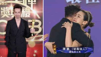 Moses Chan Receives Best Actor Award, His First After 16 Years, From Wife Aimee Chan 