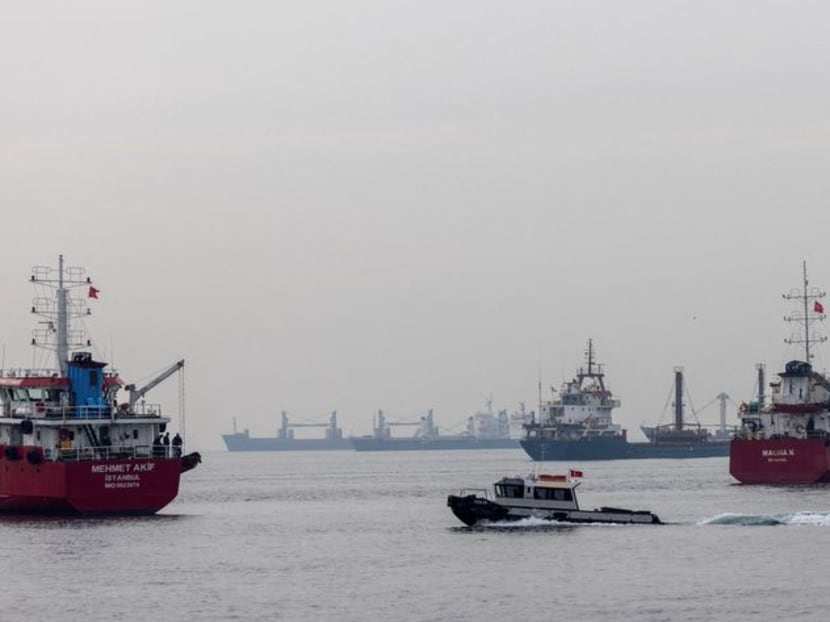 FILE PHOTO: Commercial vessels including vessels that are part of Black Sea grain deal wait to pass the Bosphorus strait off the shores of Yenikapi during a misty morning in Istanbul, Turkey, October 31, 2022. REUTERS/Umit Bektas/File Photo/File Photo FILE PHOTO: Commercial vessels including vessels that are part of Black Sea grain deal wait to pass the Bosphorus strait off the shores of Yenikapi during a misty morning in Istanbul, Turkey, October 31, 2022. REUTERS/Umit Bektas/File Photo/File Photo