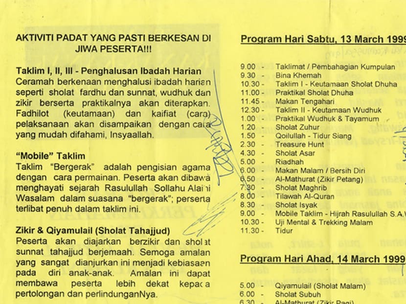 A pamphlet for a children’s holiday camp during the school holidays in Singapore, where Jemaah Islamiyah used to recruit new and young members.