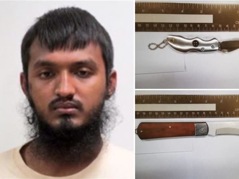 Ahmed Faysal (left) bought foldable knives and blades that he claimed he would use to carry out attacks in Bangladesh. Ahmed Faysal (left) bought foldable knives and blades that he claimed he would use to carry out attacks in Bangladesh.