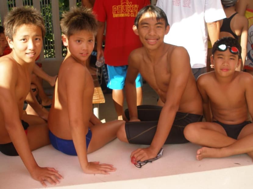 A young Joseph Schooling with his swim mates. Photo: Teo Zhen Ren/Facebook